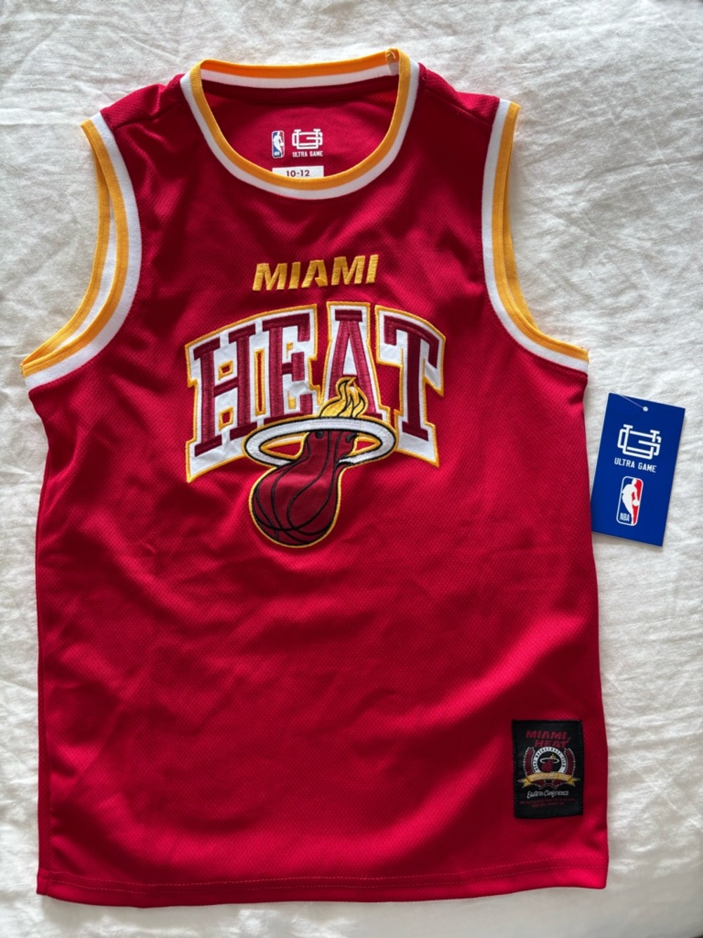 Miami Heat Youth Jersey with Yellow and White Neck Trim Size 10-12